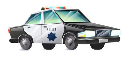 Vector cartoon style police black and white car. Isolated on white background.