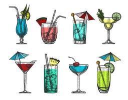 Vector hand drawn colorful cocktail collection. Isolated on white background.