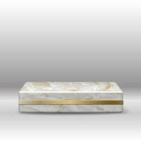 3d realistic vector marble texture square stage with golden decoration on gray background.