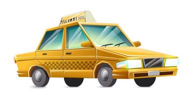 Vector cartoon style taxi yellow car. Isolated on white background.