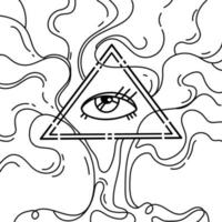 Eye of Providence.All-seeing eye inside a triangular pyramid entwined with tree branches on a white background.Masonic symbol. Freemasonry and spirituality,religion, occultism.vector illustration. vector