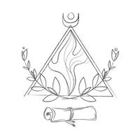 Triangular sign with a scroll of the month and laurel branches, a sacred mystical pyramid sign hand drawing sktch isolated on a white background. Occult drawing.Vector illustration vector