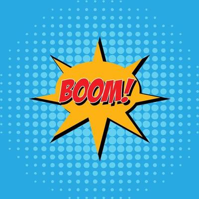 Lettering Boom, bomb. Comic text sound effects. Vector bubble icon speech phrase, cartoon exclusive font label tag expression, sounds illustration. Comics book balloon.