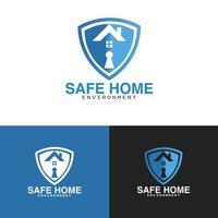 Ilustración de diseño de vector de icono de logotipo de seguridad en el hogar. seguridad en el hogar con el concepto de diseño de icono de logotipo de escudo para casa y bienes raíces. diseño seguro de casa inteligente para sitio web, símbolo, logotipo, icono, aplicación, ui.