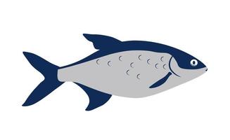 Fish vector stock illustration. A marine animal. Seafood. Fins, gills, tail. Swims in the sea. Isolated on a white background.