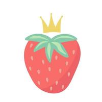 ilustración de stock de vector de fresa. linda baya de jardín rosa. logotipo en la corona. Aislado en un fondo blanco.