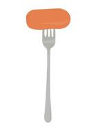 Sausage on a fork vector stock illustration. The logo is fast, street food. Isolated on a white background.