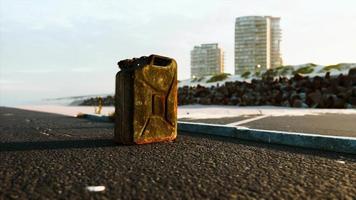 old metal fuel canister on beach parking video