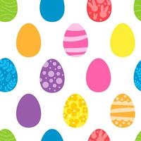 Vector seamless pattern. Background with many Rabbits, eggs, flowers, leaves scattered. Festive Easter Day surface pattern design. Spring season. For printing on fabric and paper, cards, social media