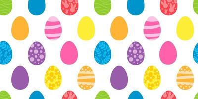 Vector seamless pattern. Background with many Rabbits, eggs, flowers, leaves scattered. Festive Easter Day surface pattern design. Spring season. For printing on fabric and paper, cards, social media