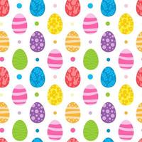 Vector seamless pattern. Background with many Rabbits, eggs, flowers, leaves scattered. Festive Easter Day surface pattern design. Spring season. For printing on fabric and paper, cards, social media