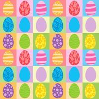 Vector seamless pattern. Background with many Rabbits, eggs, flowers, leaves scattered. Festive Easter Day surface pattern design. Spring season. For printing on fabric and paper, cards, social media