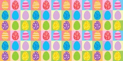 Vector seamless pattern. Background with many Rabbits, eggs, flowers, leaves scattered. Festive Easter Day surface pattern design. Spring season. For printing on fabric and paper, cards, social media