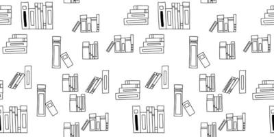 Vector seamless pattern. Doodle Many icons of books scattered Background for education elearning school concept. Pile of paper books, open book, book on computer screen, ebooks, glasses, heart