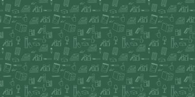 Vector seamless pattern. Doodle Many icons of books scattered Background for education elearning school concept. Pile of paper books, open book, book on computer screen, ebooks, glasses, heart