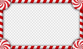 Rectangle candy cane frame with red and white striped lollipop pattern. Vector illustration