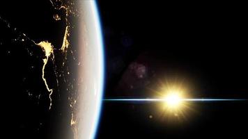 Weltraum, Sonne und Planet Erde bei Nacht