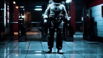 Astronaut at underground metro subway video