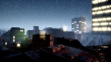 city skyscrapes at night with Milky Way stars video