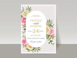 Elegant floral hand drawn wedding invitation card template vector