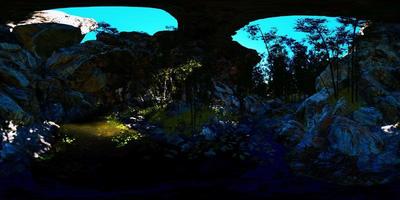 vr360-Aufnahme des Bambuswaldes mit Lichtstrahl