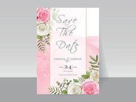 Elegant floral hand drawn wedding invitation card template vector