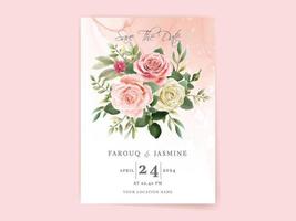 Elegant floral hand drawn wedding invitation card template vector