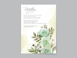 Hand drawn greenery roses wedding invitation card vector