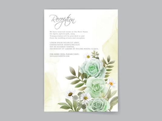 Hand drawn greenery roses wedding invitation card