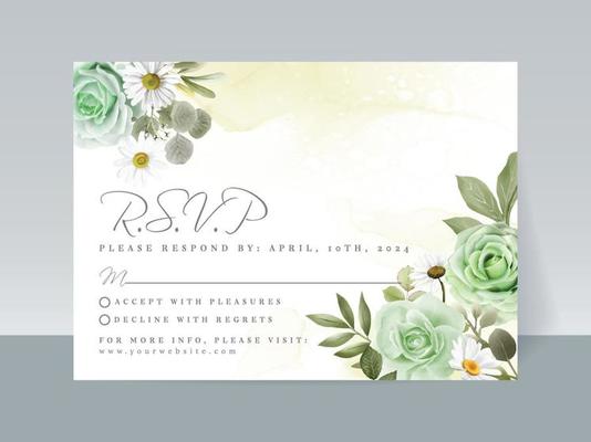 Hand drawn greenery roses wedding invitation card