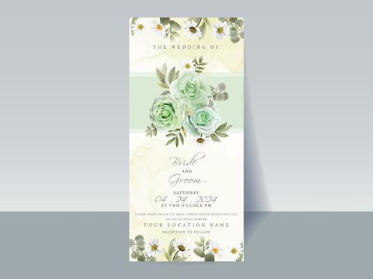 Hand drawn greenery roses wedding invitation card