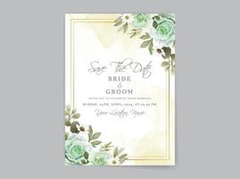 Hand drawn greenery roses wedding invitation card vector