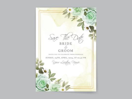 Hand drawn greenery roses wedding invitation card