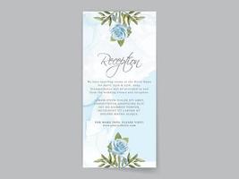 tarjeta de invitación de boda de rosas azules de dibujo a mano alzada vector