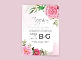 wedding invitation card set with beautiful pink flowers design vector