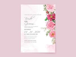 tarjeta de invitación de boda con hermoso diseño de flores rosas vector