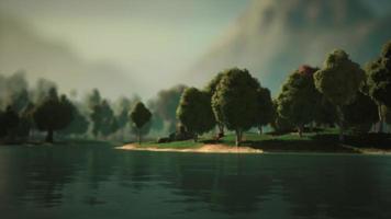 paysage de forêt verte de dessin animé avec arbres et lac video