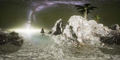vr 360 prachtig fantasie tropisch strand met melkwegster in de nachtelijke hemel video