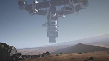 alien spaceship rotate over desert. ufo video