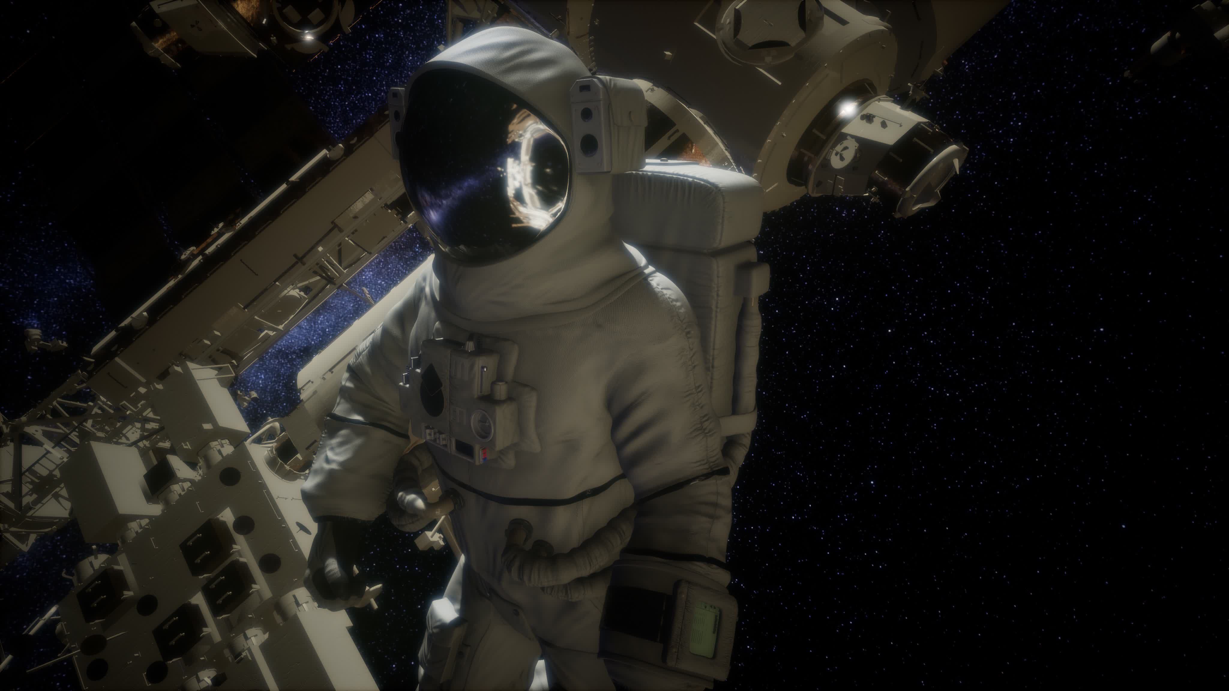 Astronaut outside the International Space Station on a spacewalk ...