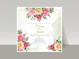 Elegant floral hand drawn wedding invitation card template vector