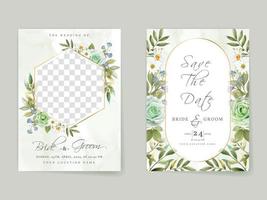 Elegant floral hand drawn wedding invitation card template vector