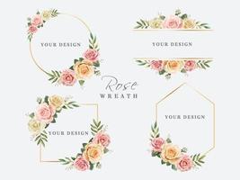 Elegant wreath and background with flowers and leaves watercolor vector