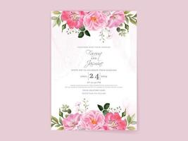 wedding invitation card set with beautiful pink flowers design vector