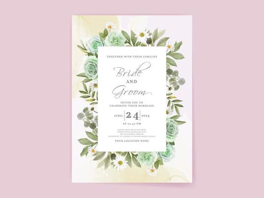 Hand drawn greenery roses wedding invitation card