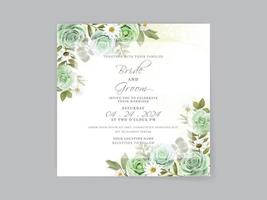 Hand drawn greenery roses wedding invitation card vector