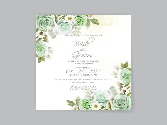 Hand drawn greenery roses wedding invitation card