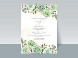 tarjeta de invitación de boda de rosas verdes dibujadas a mano