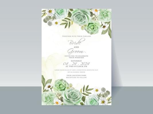 Hand drawn greenery roses wedding invitation card