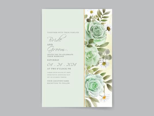 Hand drawn greenery roses wedding invitation card